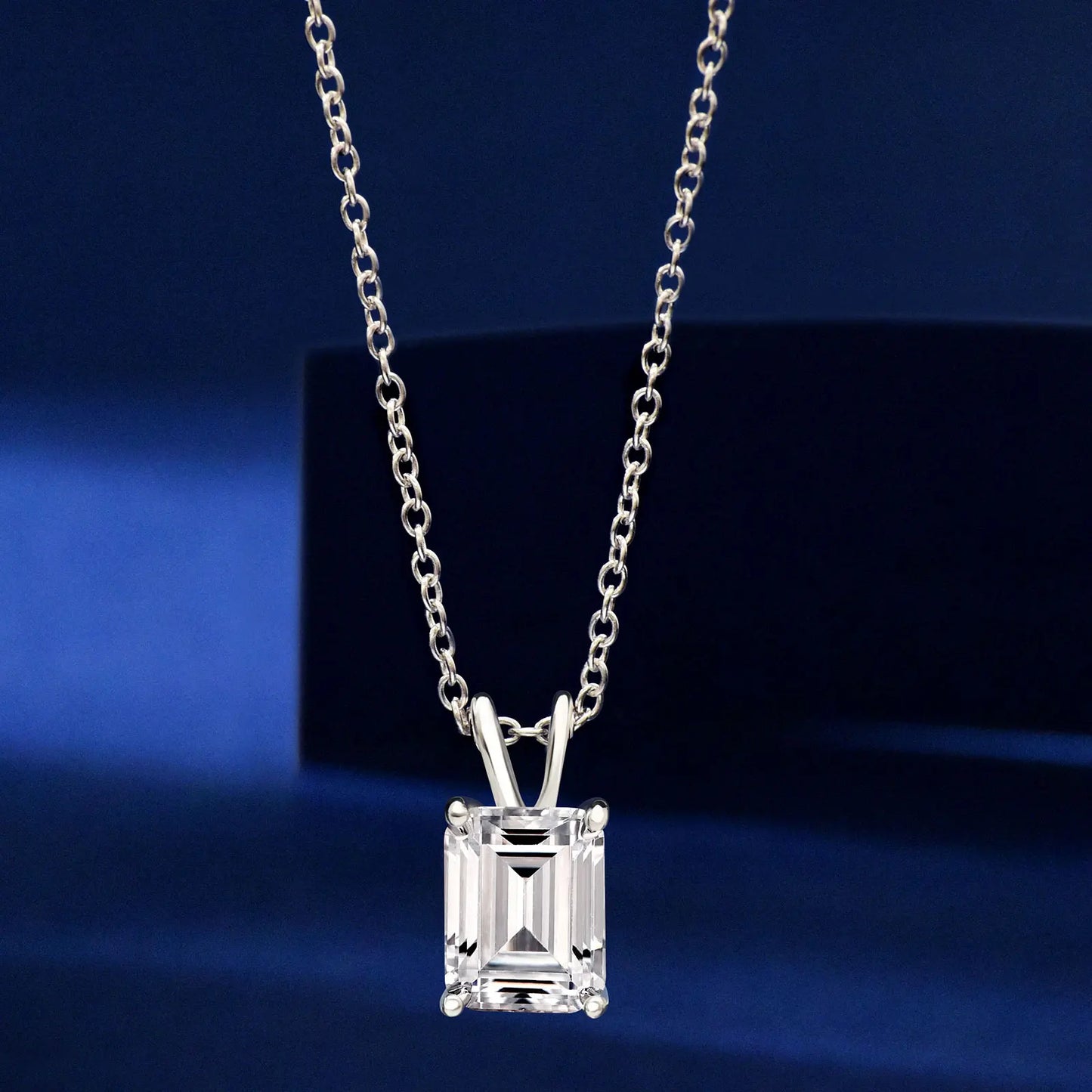 Solitaire Emerald Cut Pendant Necklace for Women 925 Sterling Silver Wedding Jewelry Cubic Zirconia