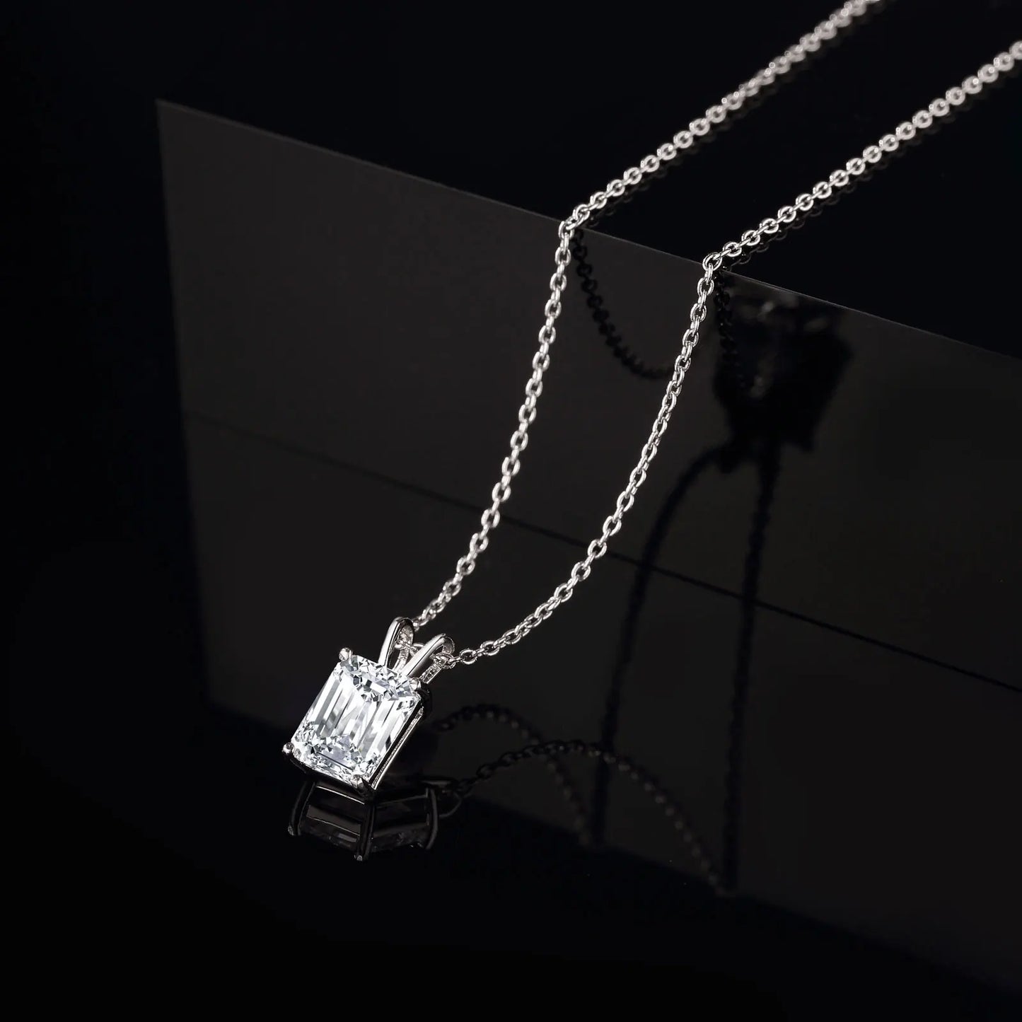 Solitaire Emerald Cut Pendant Necklace for Women 925 Sterling Silver Wedding Jewelry Cubic Zirconia