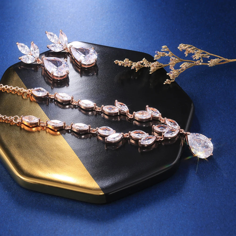 Gorgeous Pear-Shaped Zircon Necklace & Earring Set – High-Quality Jewelry for Weddings & Special Occasions