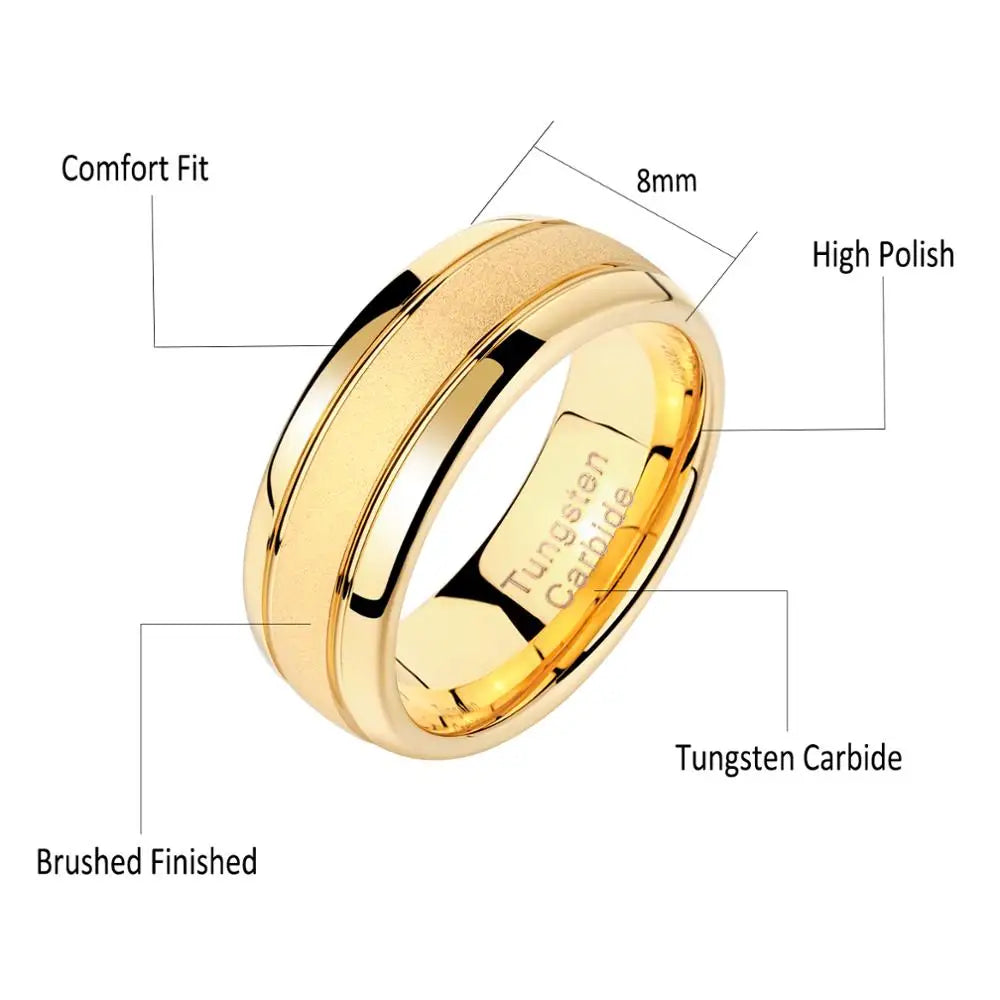 Men's Wedding Rings Golden Color 8mm