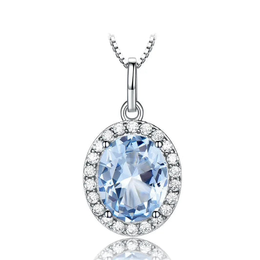 Sky Blue Topaz Gemstone Pendants Necklaces for Women 925 Sterling Sliver Oval Romantic Wedding Gift