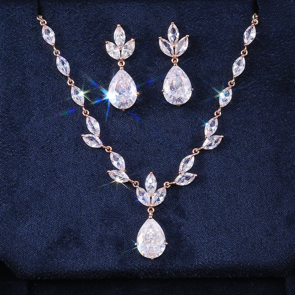 Gorgeous Pear-Shaped Zircon Necklace & Earring Set – High-Quality Jewelry for Weddings & Special Occasions