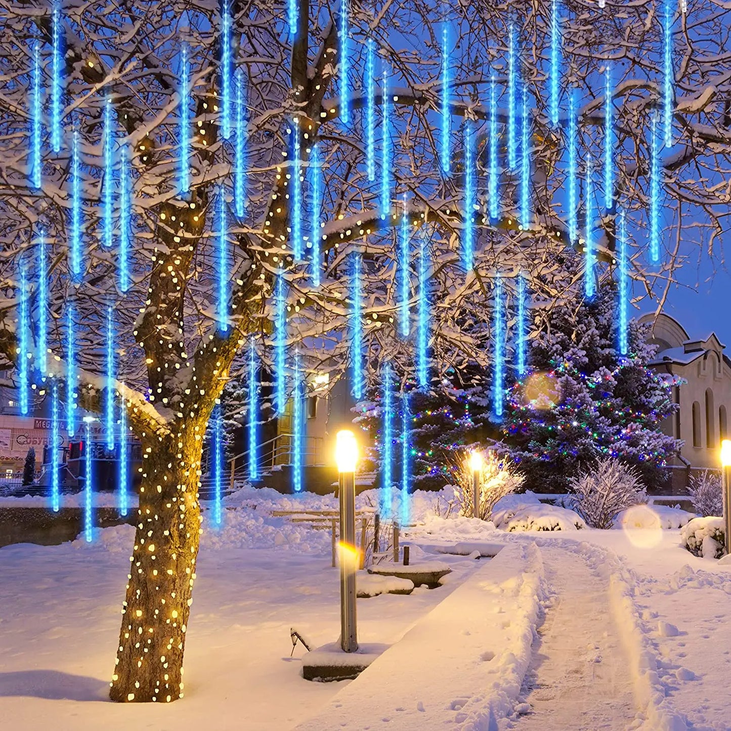 Outdoor LED Meteor Shower Lights – Waterproof Falling Raindrop Fairy String Lights for Christmas, Garden Parties & Holiday Decor!"