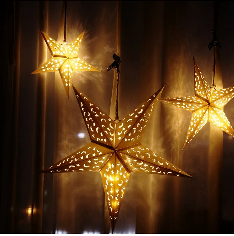 "30-75cm Hollow Star Hanging Pendant – Elegant Paper Lampshade for Christmas, Weddings & Home Decor 2024!"