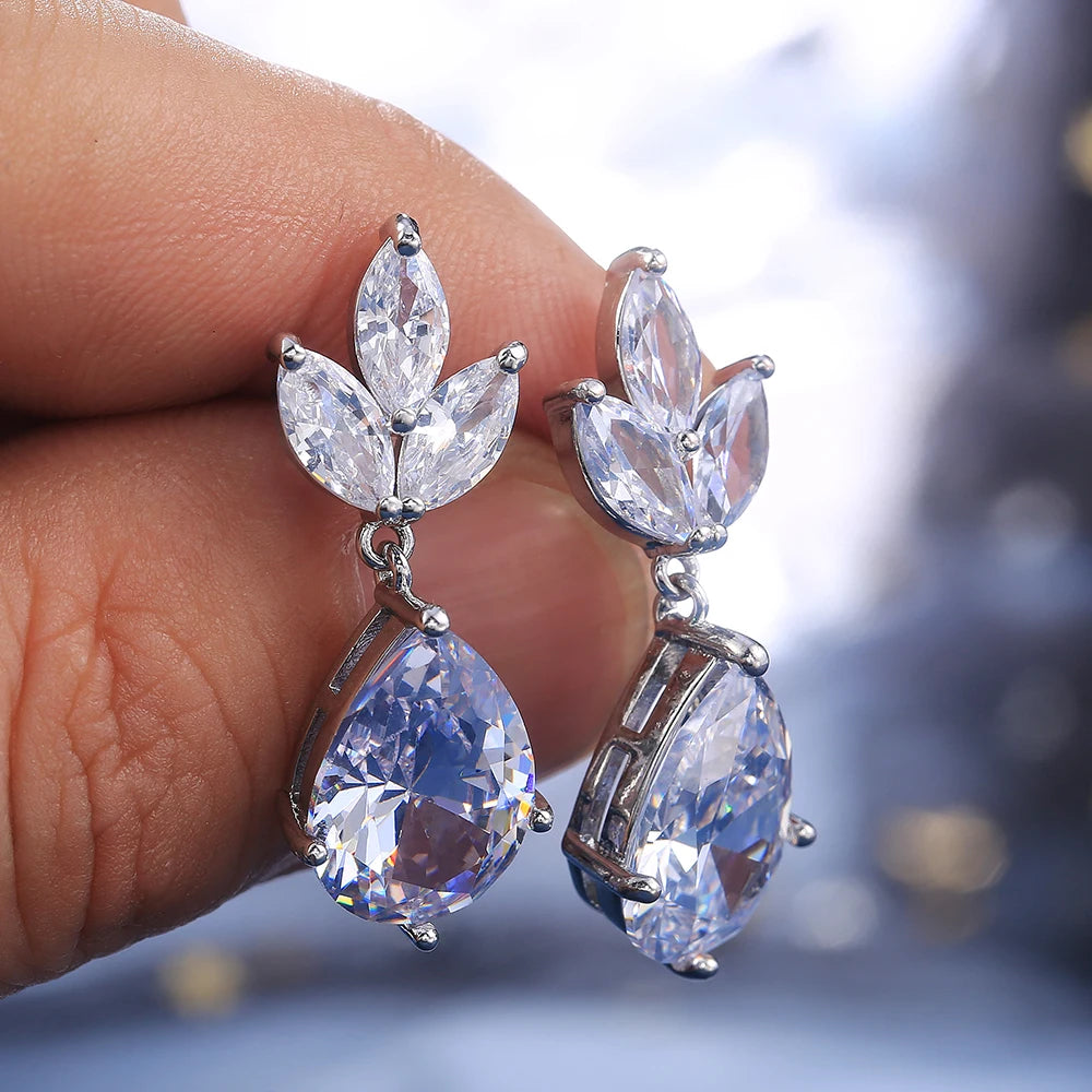 Gorgeous Pear-Shaped Zircon Necklace & Earring Set – High-Quality Jewelry for Weddings & Special Occasions
