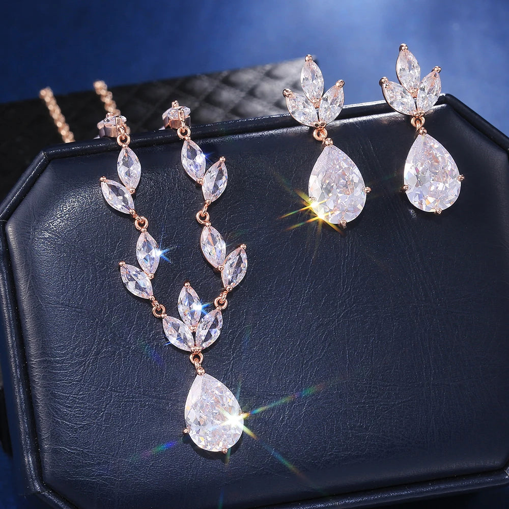 Gorgeous Pear-Shaped Zircon Necklace & Earring Set – High-Quality Jewelry for Weddings & Special Occasions