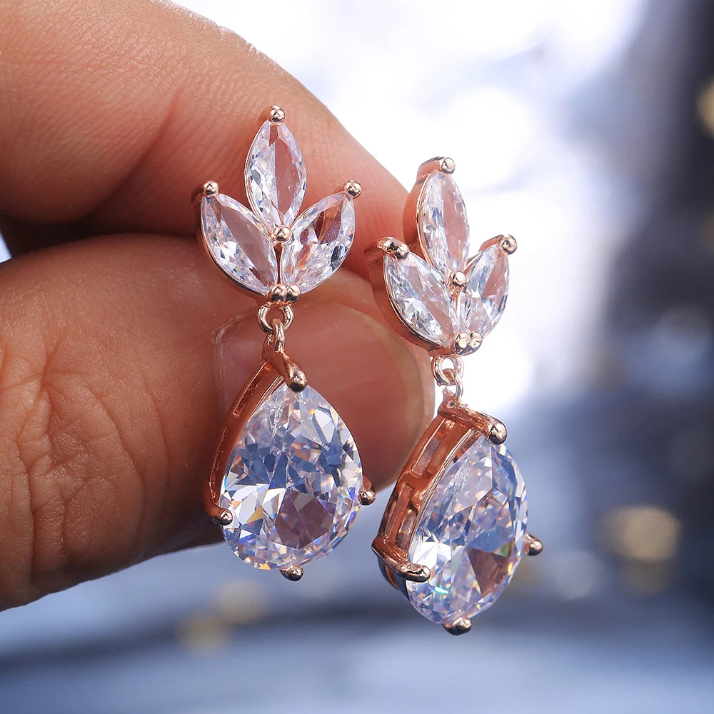 Gorgeous Pear-Shaped Zircon Necklace & Earring Set – High-Quality Jewelry for Weddings & Special Occasions