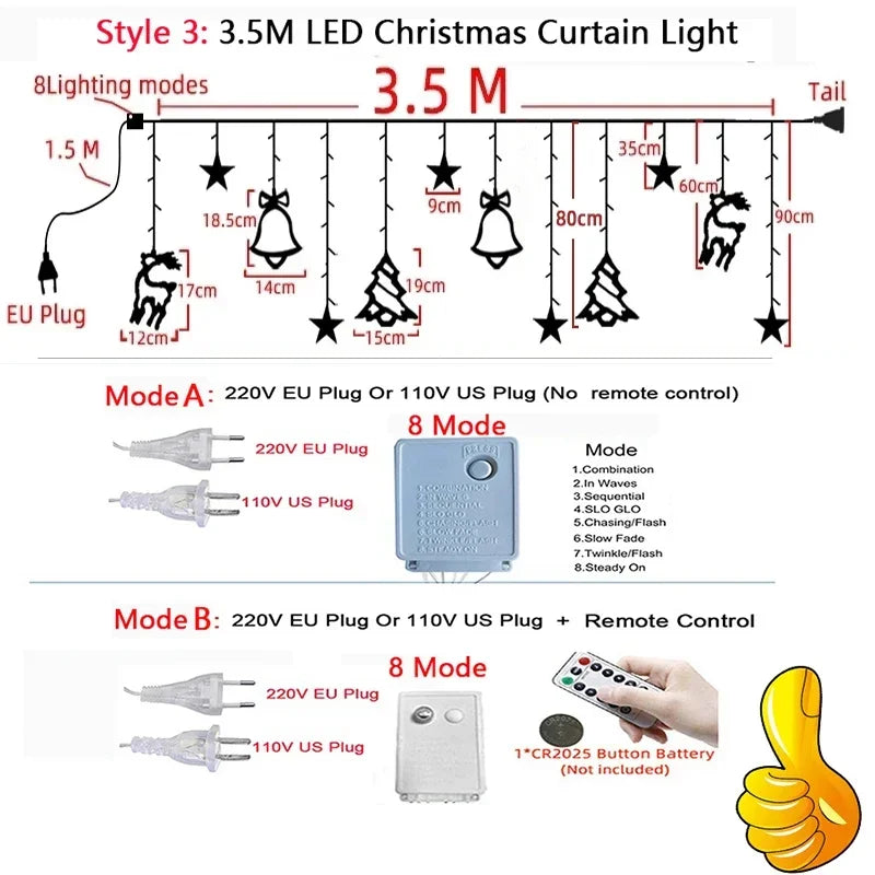 "LED Christmas String Garland Curtain Lights – Festive Decor for Home, Tree, Weddings & New Year 2025!"