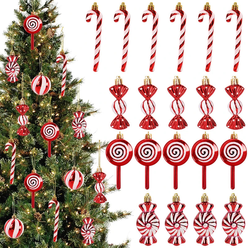 "6pcs Christmas Lollipop & Candy Cane Ornaments – Festive Hanging Pendants for Xmas Tree & Holiday Decor 2024!"