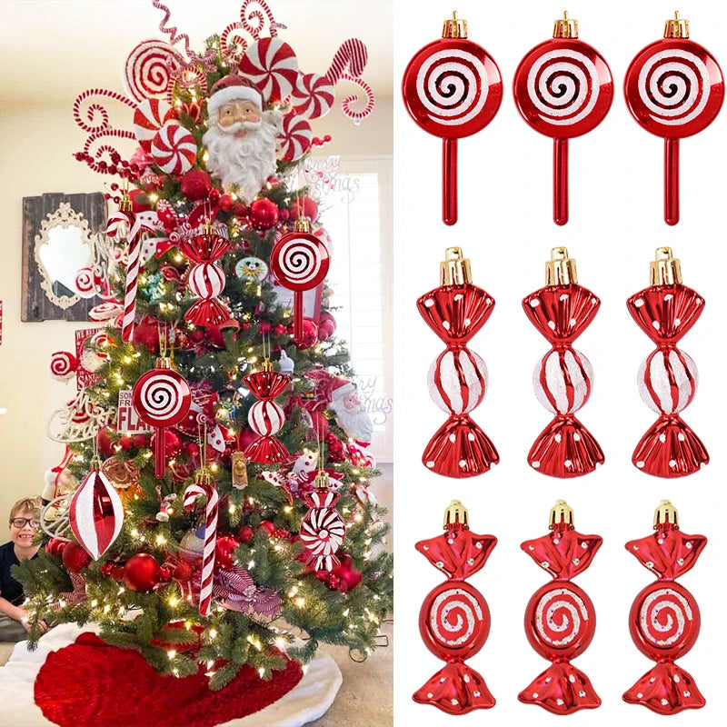 "6pcs Christmas Lollipop & Candy Cane Ornaments – Festive Hanging Pendants for Xmas Tree & Holiday Decor 2024!"