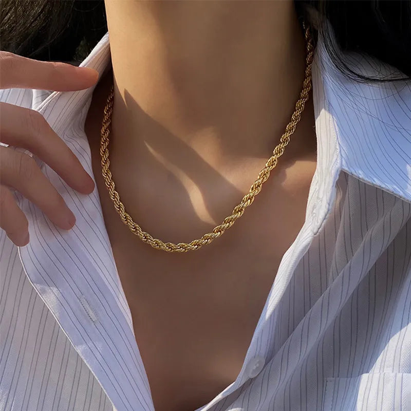 5mm stainless steel Gothic metal Twisted rope Chain Necklaces Simple men's and women's necklaces