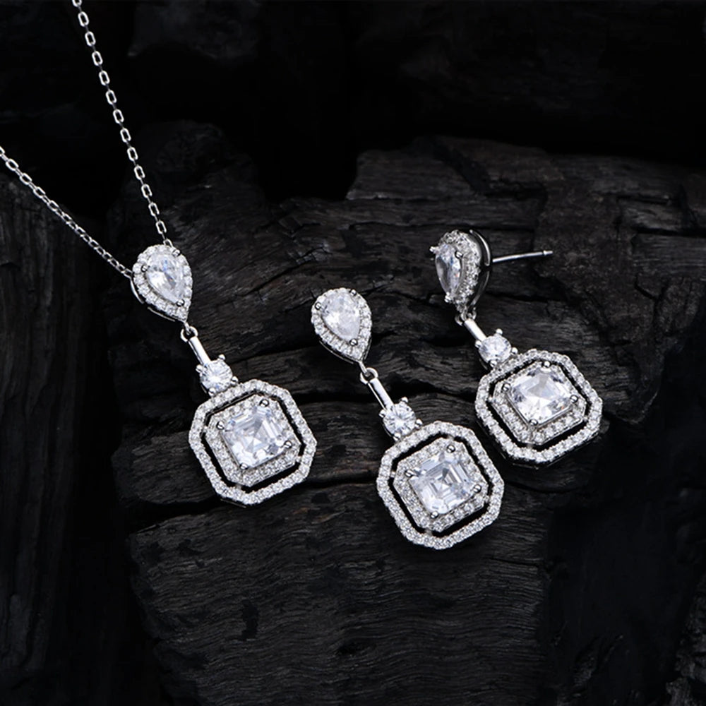 925 Sterling Silver Pear Asscher Cut 6*6 MM Lab Sapphire Gemstone Pendant Necklace for Women
