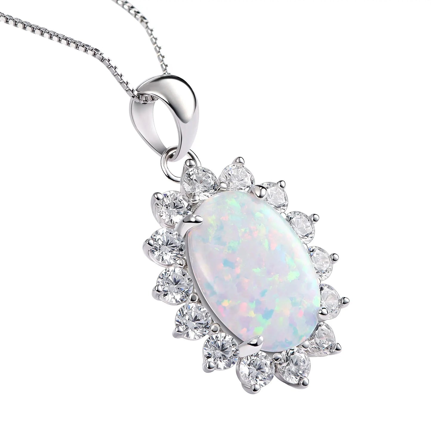 6.4Ct Oval Created Sapphire Tanzanite Emerald Opal Pincess Diana Pendant Necklace for Women Pure 925 Silver Box Chain
