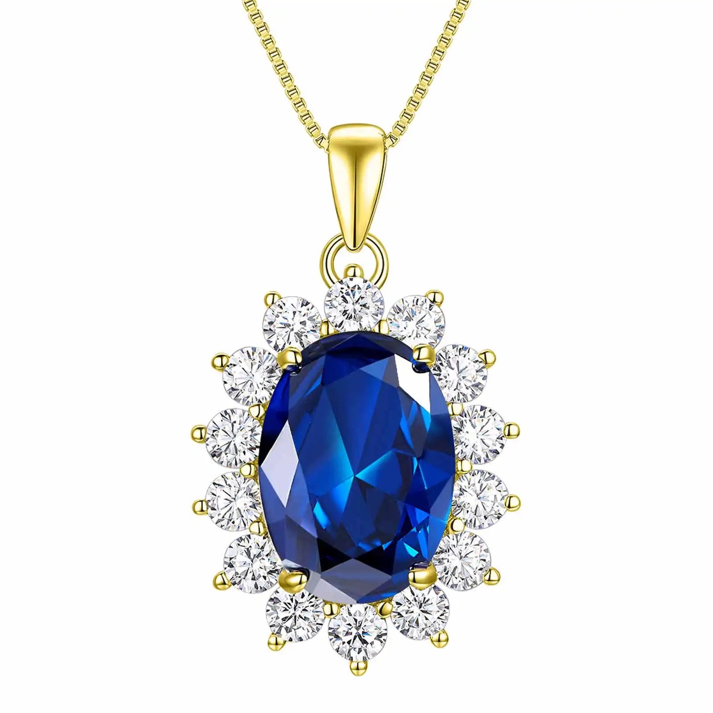 6.4Ct Oval Created Sapphire Tanzanite Emerald Opal Pincess Diana Pendant Necklace for Women Pure 925 Silver Box Chain
