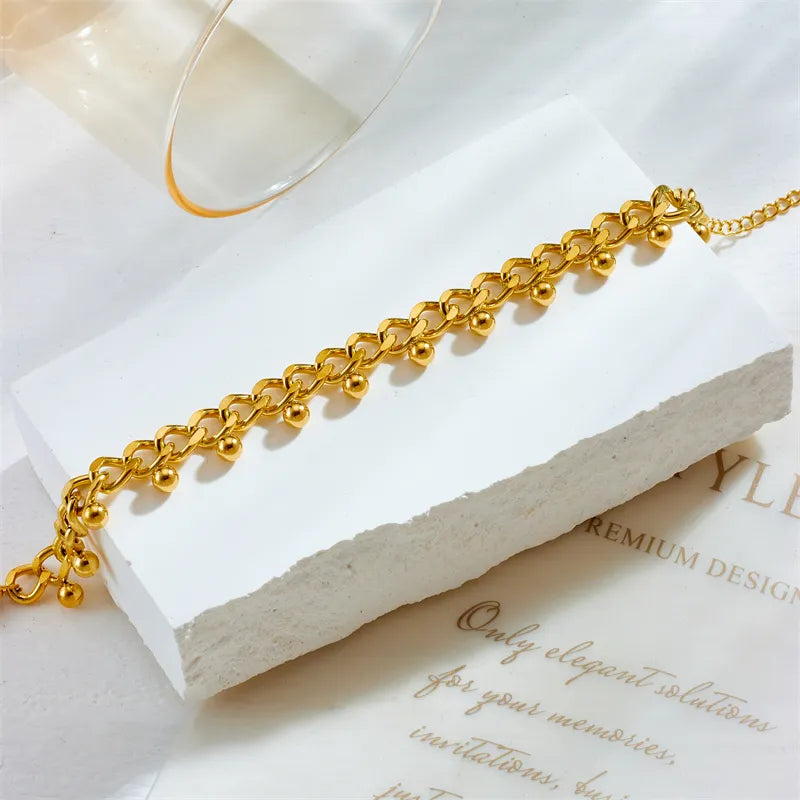 316L Stainless Steel Gold Color Round Beads Charm Bracelet For Women New Trend Thick Chain Non-fading Jewelry Gift