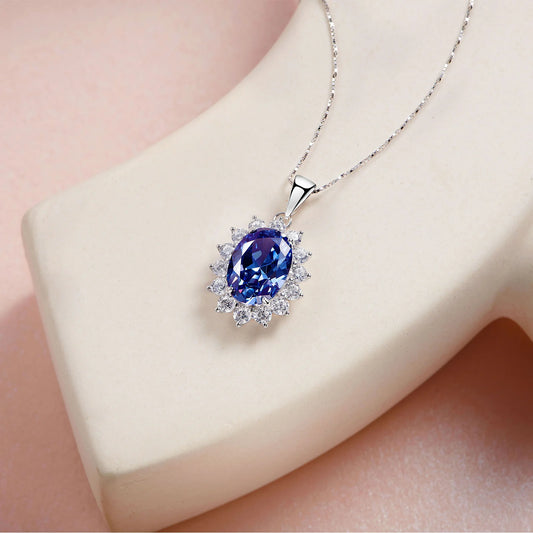 5A Zircon Pendant Pure 925 Sterling Silver 18 Inches Chain Necklace For Women