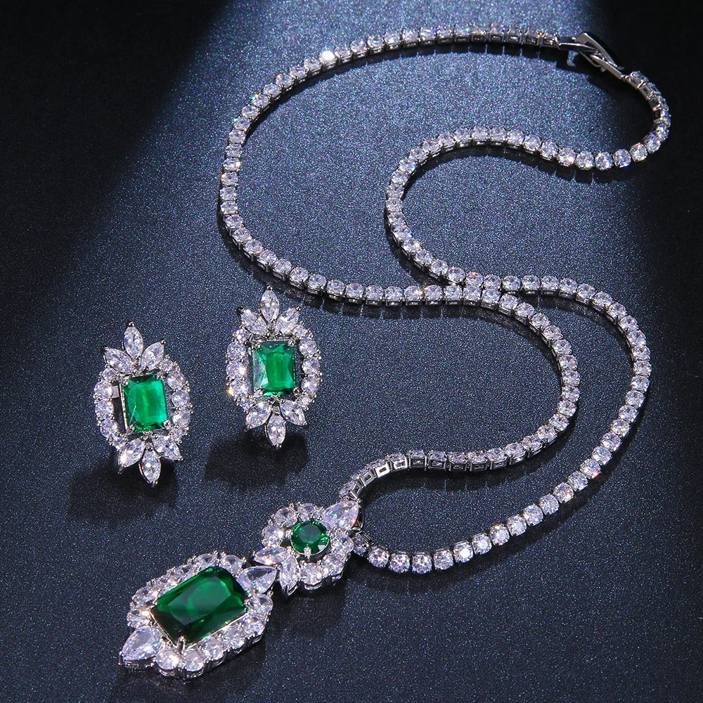 Glittering Rectangle CZ Necklace Set – Stunning Wedding & Engagement Jewelry for Women