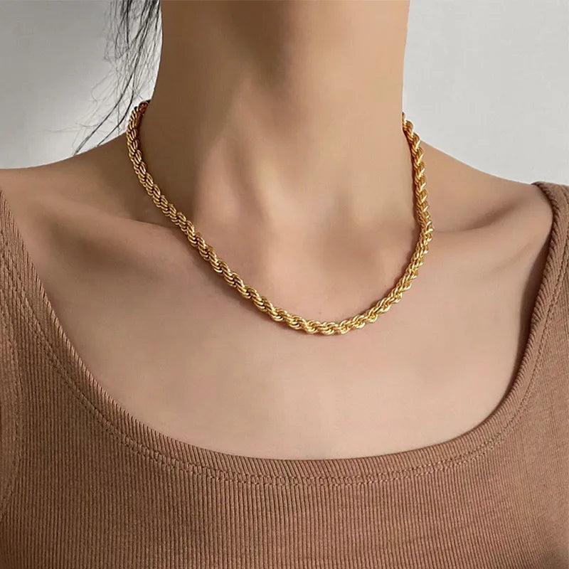 5mm stainless steel Gothic metal Twisted rope Chain Necklaces Simple men's and women's necklaces