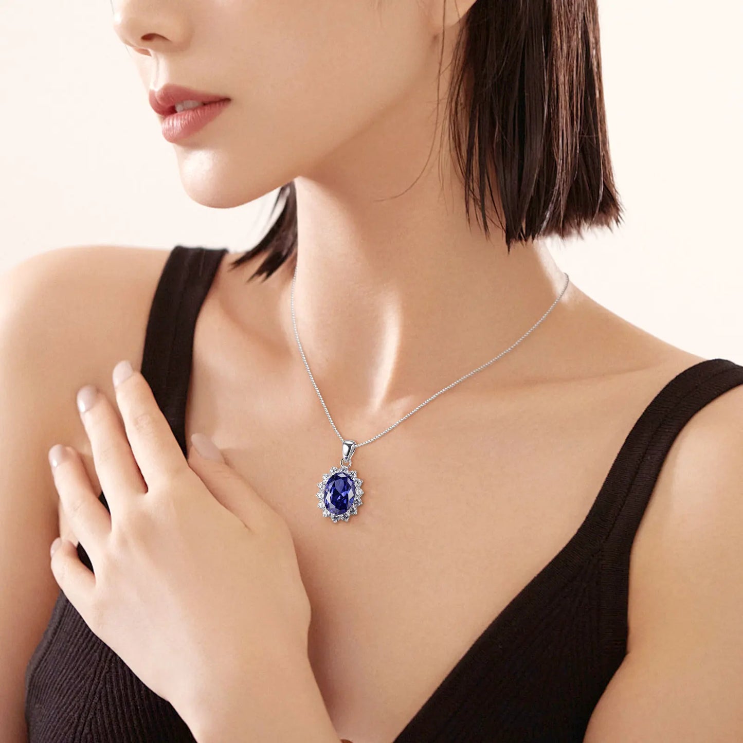 6.4Ct Oval Created Sapphire Tanzanite Emerald Opal Pincess Diana Pendant Necklace for Women Pure 925 Silver Box Chain