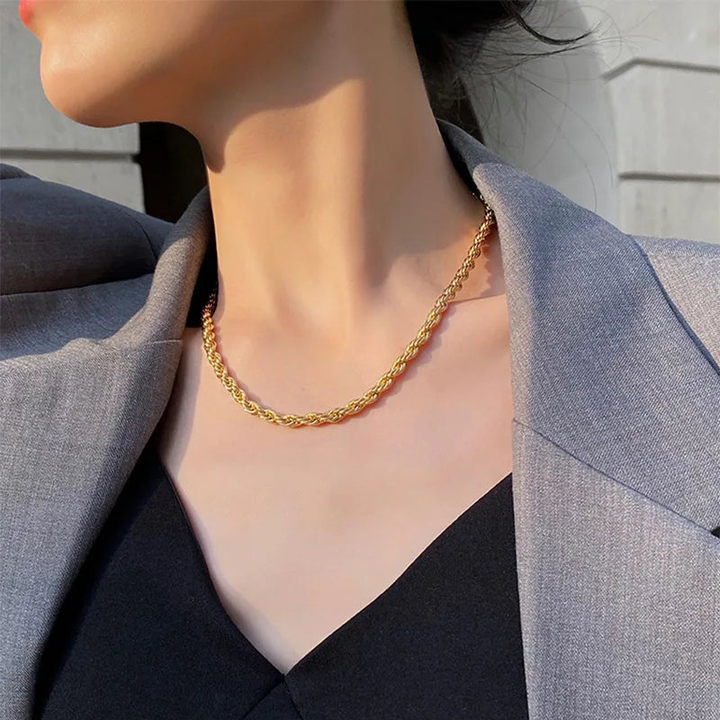 5mm stainless steel Gothic metal Twisted rope Chain Necklaces Simple men's and women's necklaces