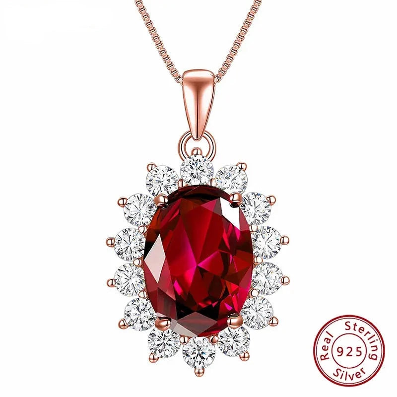6.4Ct Oval Created Sapphire Tanzanite Emerald Opal Pincess Diana Pendant Necklace for Women Pure 925 Silver Box Chain
