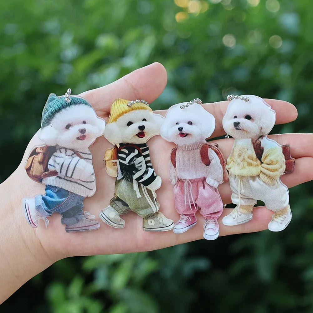 "Cute 2D Acrylic Puppy Pendant – Trendy Teddy Dog Ornament for Backpacks, Xmas Tree, Car Decor & Holiday Gifts!"