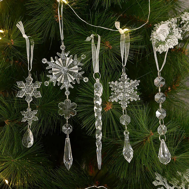 "5/10Pcs Acrylic Snowflake Ice Pendants – Elegant Hanging Ornaments for Xmas Tree & Home Decor 2024 Christmas & New Year 2025!"