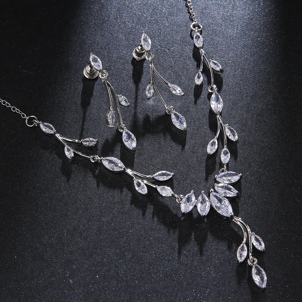 Elegant Clear CZ Silver Necklace & Earring Set – Perfect Bridal & Party Jewelry for Women