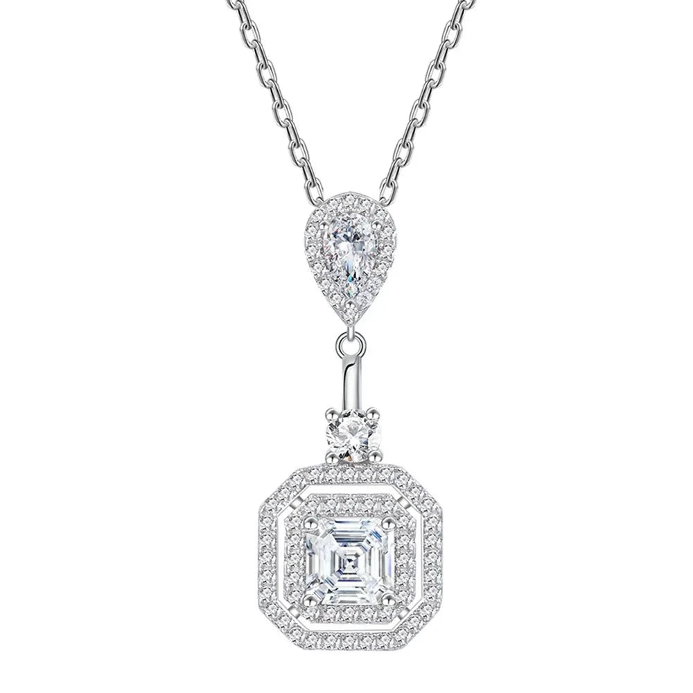 925 Sterling Silver Pear Asscher Cut 6*6 MM Lab Sapphire Gemstone Pendant Necklace for Women