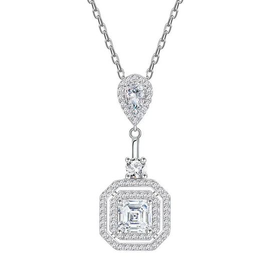 925 Sterling Silver Pear Asscher Cut 6*6 MM Lab Sapphire Gemstone Pendant Necklace for Women