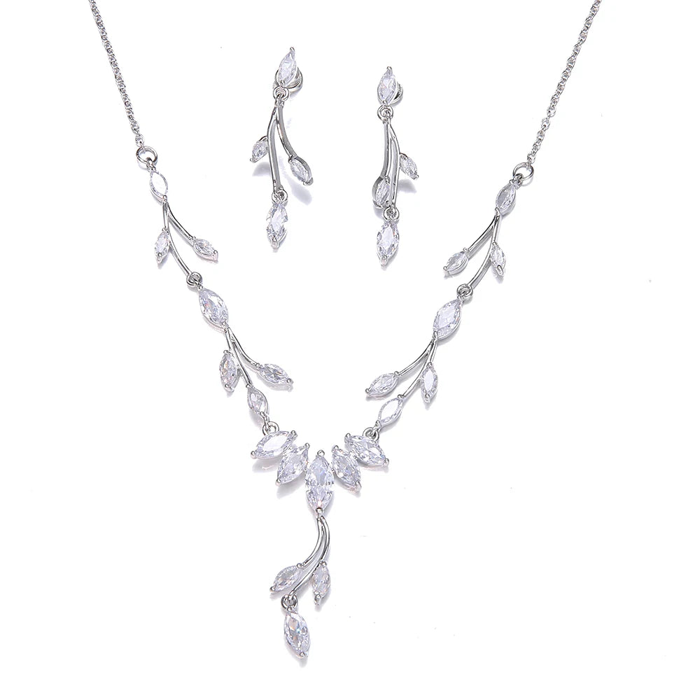 Elegant Clear CZ Silver Necklace & Earring Set – Perfect Bridal & Party Jewelry for Women