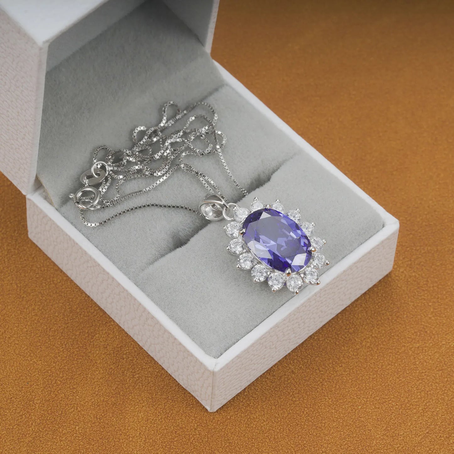 6.4Ct Oval Created Sapphire Tanzanite Emerald Opal Pincess Diana Pendant Necklace for Women Pure 925 Silver Box Chain
