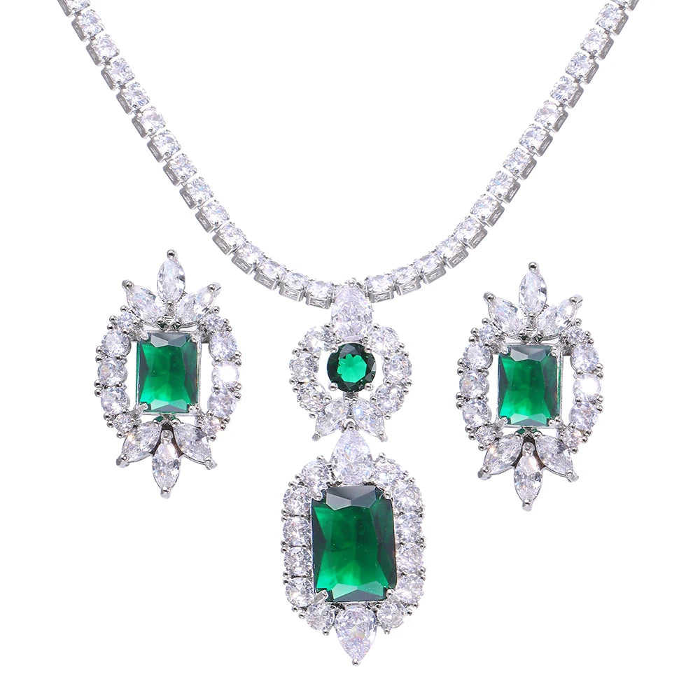 Glittering Rectangle CZ Necklace Set – Stunning Wedding & Engagement Jewelry for Women