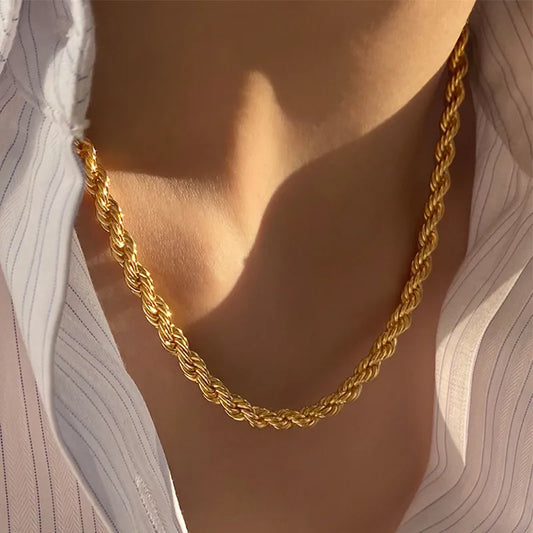 5mm stainless steel Gothic metal Twisted rope Chain Necklaces Simple men's and women's necklaces