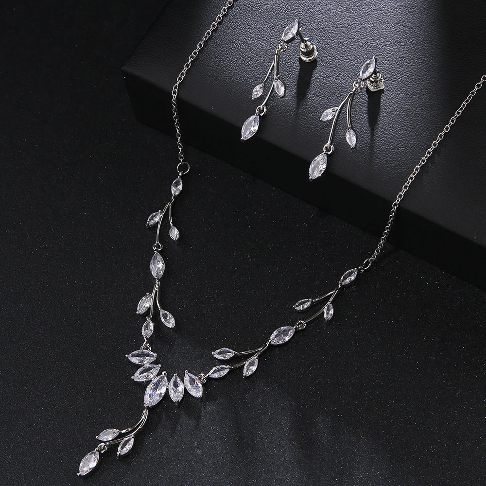 Elegant Clear CZ Silver Necklace & Earring Set – Perfect Bridal & Party Jewelry for Women