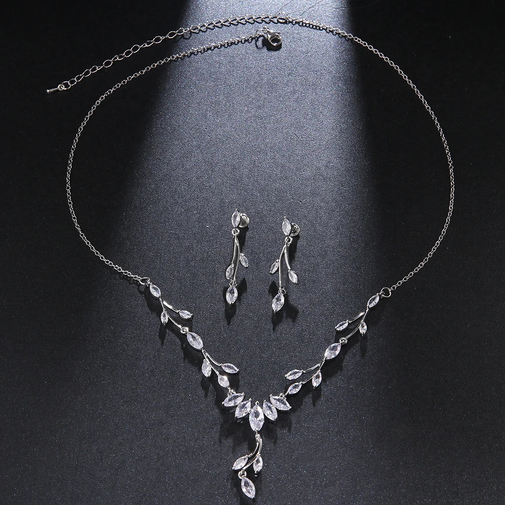 Elegant Clear CZ Silver Necklace & Earring Set – Perfect Bridal & Party Jewelry for Women