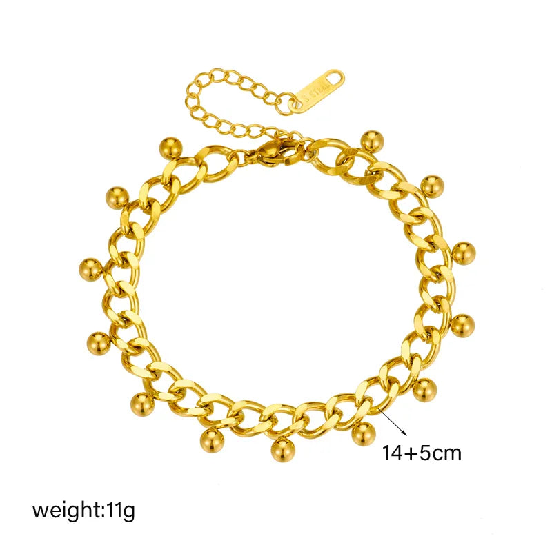 316L Stainless Steel Gold Color Round Beads Charm Bracelet For Women New Trend Thick Chain Non-fading Jewelry Gift