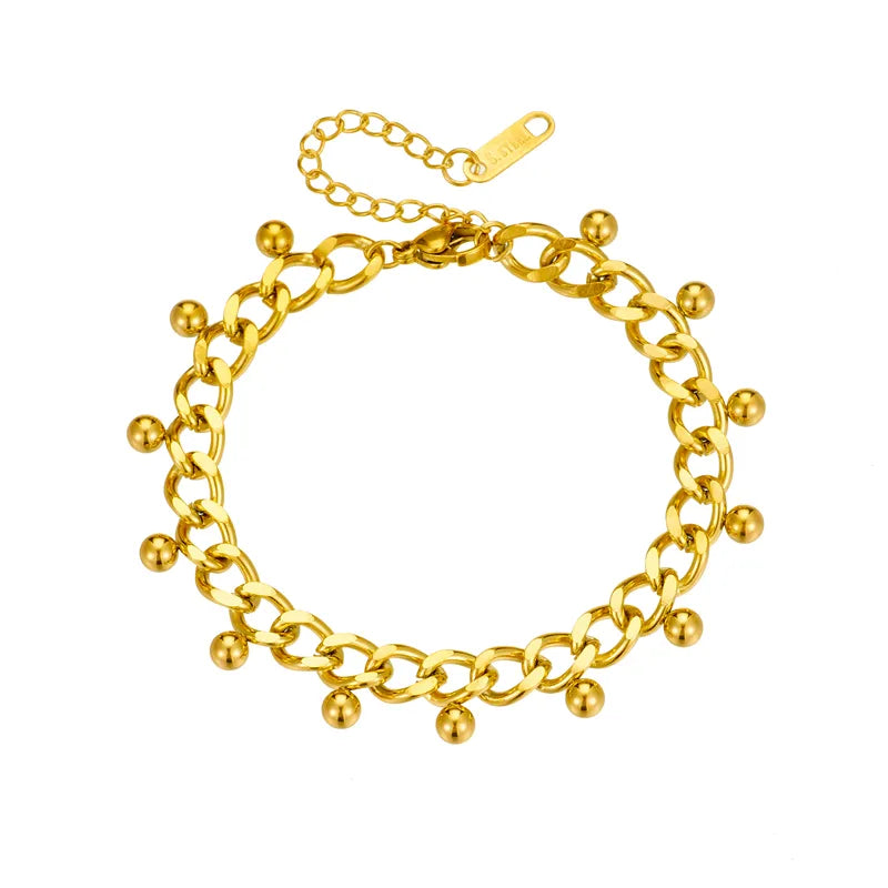 316L Stainless Steel Gold Color Round Beads Charm Bracelet For Women New Trend Thick Chain Non-fading Jewelry Gift