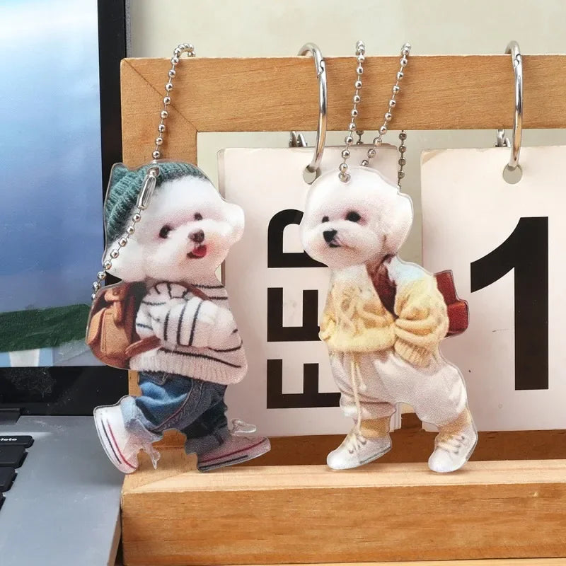 "Cute 2D Acrylic Puppy Pendant – Trendy Teddy Dog Ornament for Backpacks, Xmas Tree, Car Decor & Holiday Gifts!"