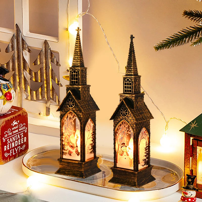 "2024 Christmas LED Santa Claus & Snowman Lantern – Festive Night Light Table Ornament for Home Decor & Xmas Gifts!"