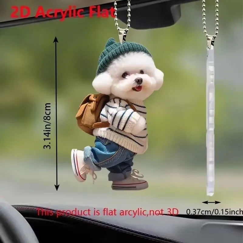 "Cute 2D Acrylic Puppy Pendant – Trendy Teddy Dog Ornament for Backpacks, Xmas Tree, Car Decor & Holiday Gifts!"